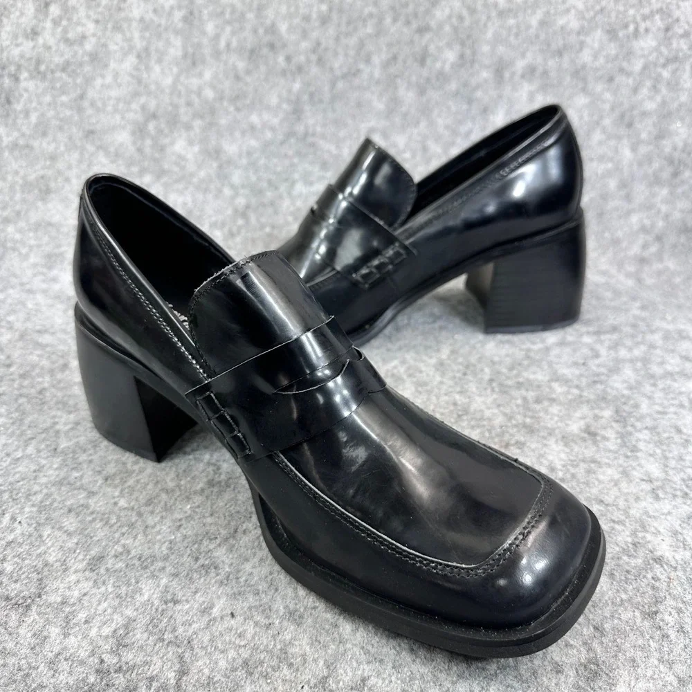 Jeffrey Campbell Ecole Loafers Womens 9 Black Patent Block Heel Penny Platform